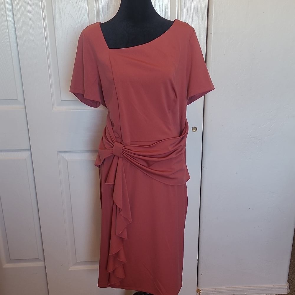 Pink Asymmetrical Wrap Dress with Dolman Sleeves